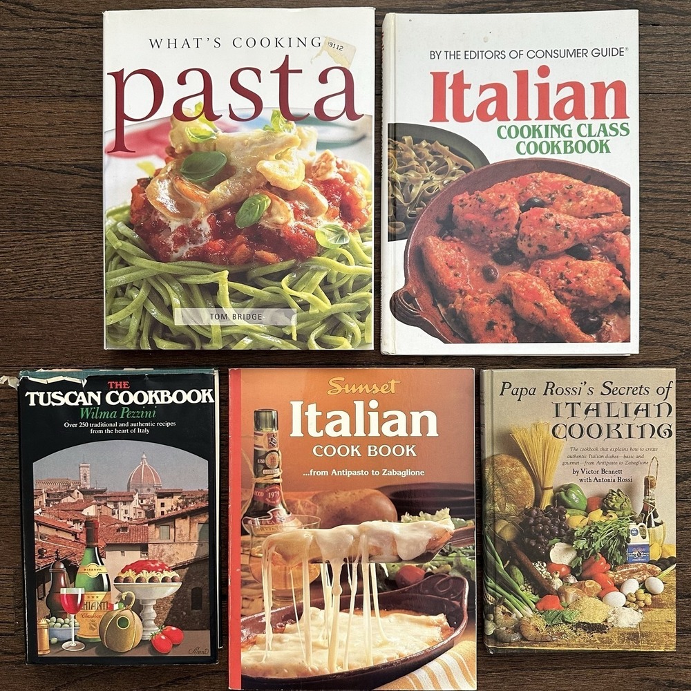 Vintage Lot 5 Cookbooks What's Cooking Pasta Italian Tuscan Papa Rossi Sunset HC